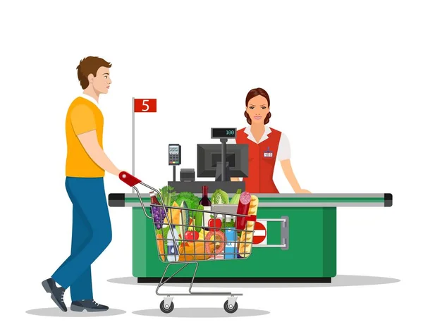 Люди купують в супермаркеті . — стоковий вектор