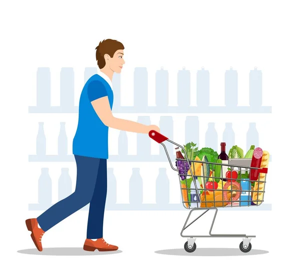 Young man shopping for groceries — Stock Vector