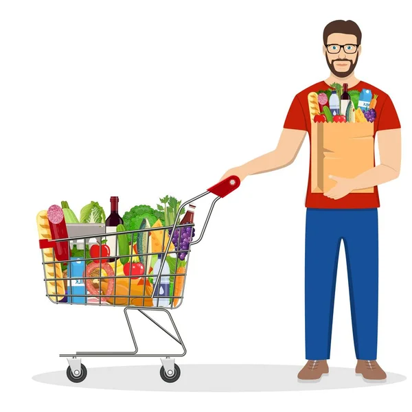 Uomo shopping nel supermercato — Vettoriale Stock