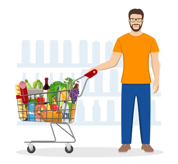 Young man shopping for groceries — Stock Vector