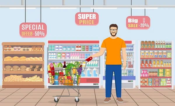 Mladý muž nakupování potravin — Stockový vektor