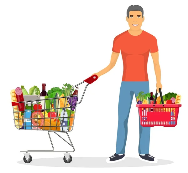 Shopping man with a cart — Stock Vector