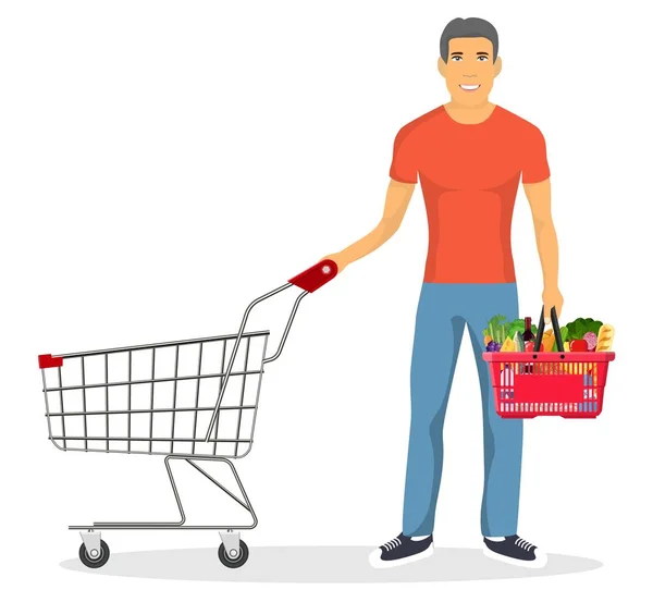 Shopping man with a cart — Stock Vector
