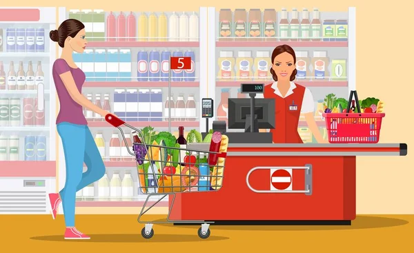 Personnes faisant du shopping dans un supermarché. — Image vectorielle