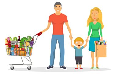 aile alışveriş karakterleri seti,