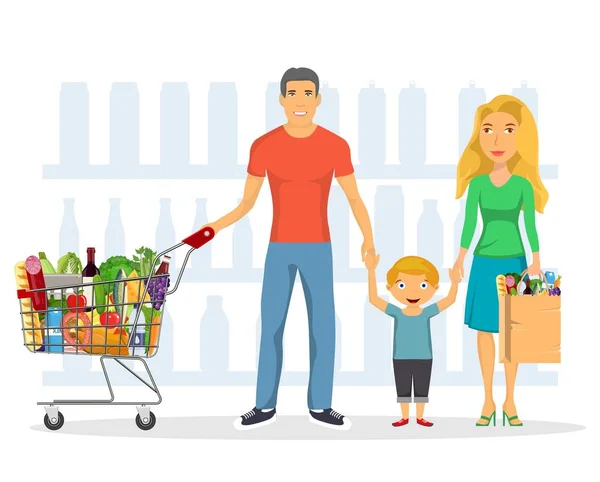 Familie Shopping karakters set, — Stockvector