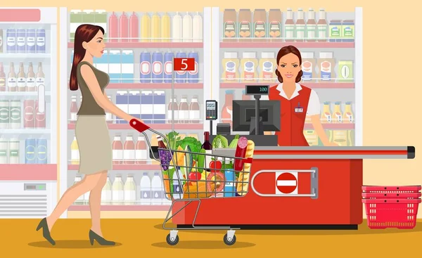 Lidé nakupování v supermarketu. — Stockový vektor