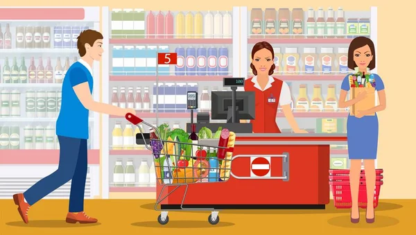 Personnes faisant du shopping dans un supermarché. — Image vectorielle
