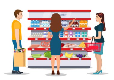 Customers people bying products in supermarket clipart