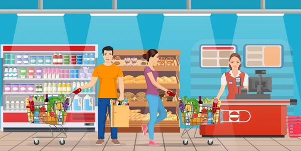 Les gens qui magasinent au supermarché — Image vectorielle