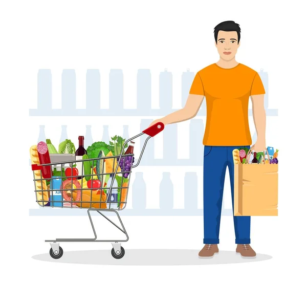 Hombre de compras en el supermercado — Vector de stock
