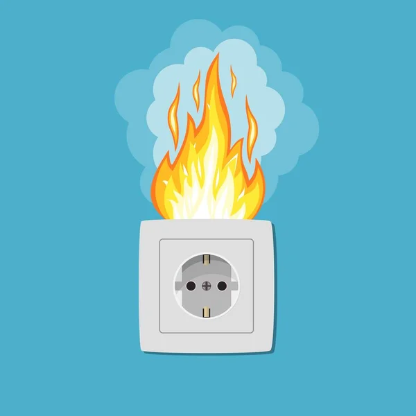 Stopcontact in brand. Elektrisch circuit gebroken — Stockvector