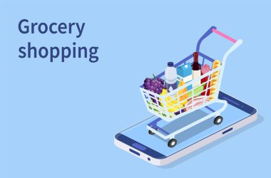 Online bakkal alışveriş kavramı.