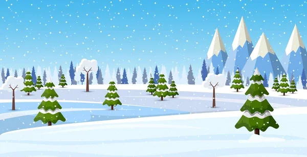 Weihnachten Landschaft Hintergrund mit Schnee und Baum — Stockvektor