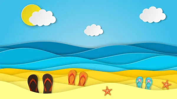 Paisaje marino con playa — Vector de stock