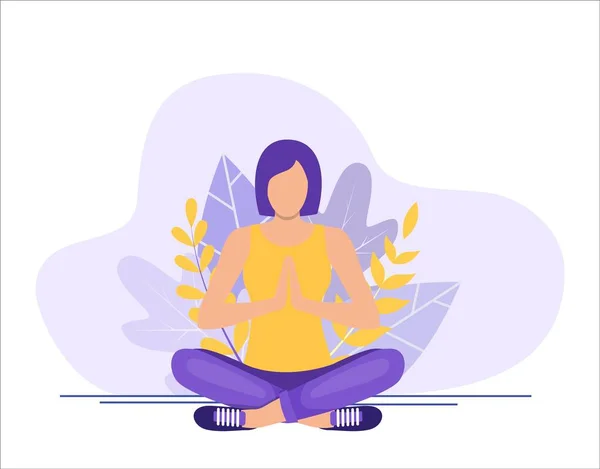 Jovem mulher sentada em pose de lótus ioga — Vetor de Stock