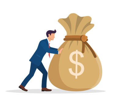 İş adamı para dolu büyük bir çanta itiyor..