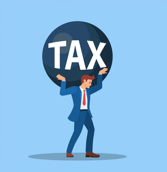 Zakelijke man belastingen dragen op schouder en zorgen — Stockvector