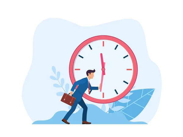 Businessman is trying to stop time. — Stock Vector