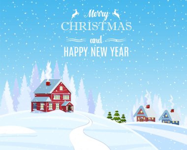 Karlı ve ağaçlı Noel manzarası