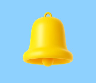 3D Notification icon. Cute yellow bell. Email web symbol, mobile phone app, template, copy space.3d rendering. Vector illustration