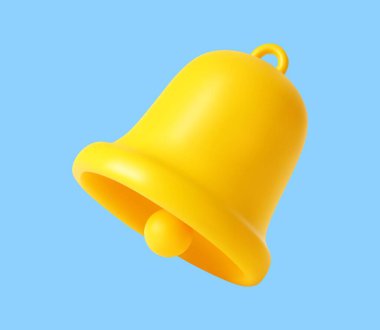 3D Notification icon. Cute yellow bell. Email web symbol, mobile phone app, template, copy space.3d rendering. Vector illustration