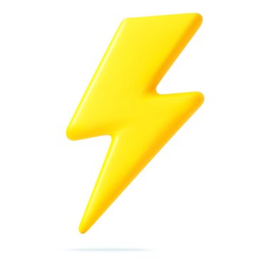 3D sarı şimşek ve şimşek çakması. Çeşitli cihazlar için sarı şarj sembolü. Asgari elektriksel boşalma. 3D görüntüleme. Vektör illüstrasyonu