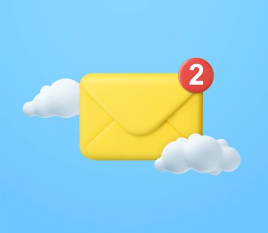 3d closed mail envelope icon with marker new message . incoming mail notify, newsletter and online email concept. 3d envelope render. Vector illustration