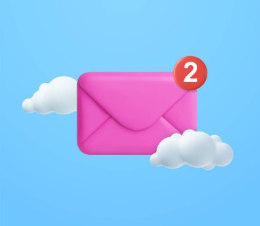 3d closed mail envelope icon with marker new message . incoming mail notify, newsletter and online email concept. 3d envelope render. Vector illustration