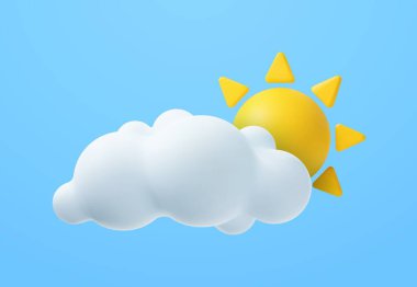 3D sun icon. Clear sky, good weather background. Summer vacation symbol Cute cloud. 3d rendering. Vector illustration