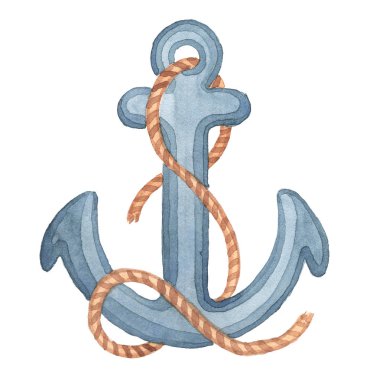 Deniz tema. Beyaz bir arka plan üzerinde demir. Sulu boya Handpainting.