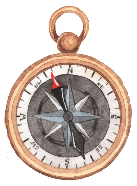 Marine theme. compass on a white background. Watercolor Handpainting. — Stock Photo, Image