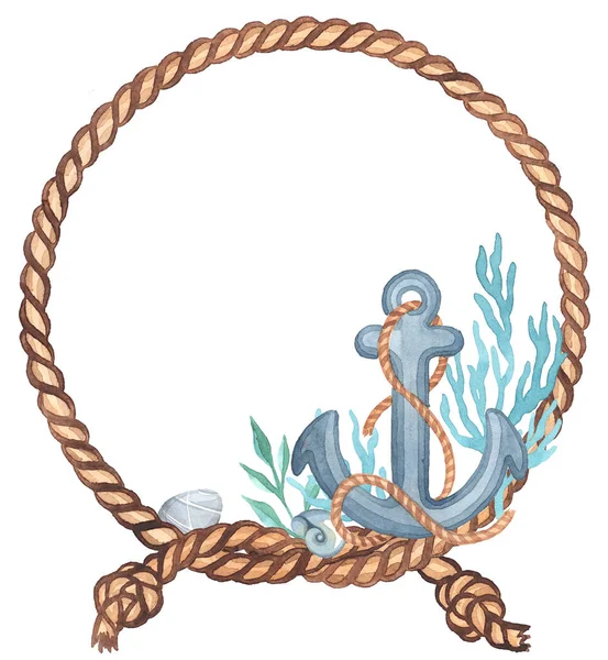 Deniz tema. Beyaz bir arka plan üzerinde demir. Sulu boya Handpainting.