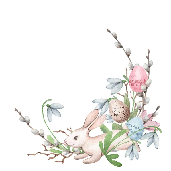Πασχαλινό λαγουδάκι με λουλούδια. — Φωτογραφία Αρχείου