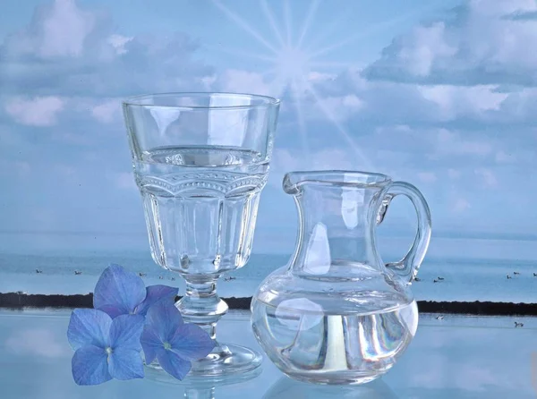 Wasser Glas Avec Wasser Karaffe — Photo