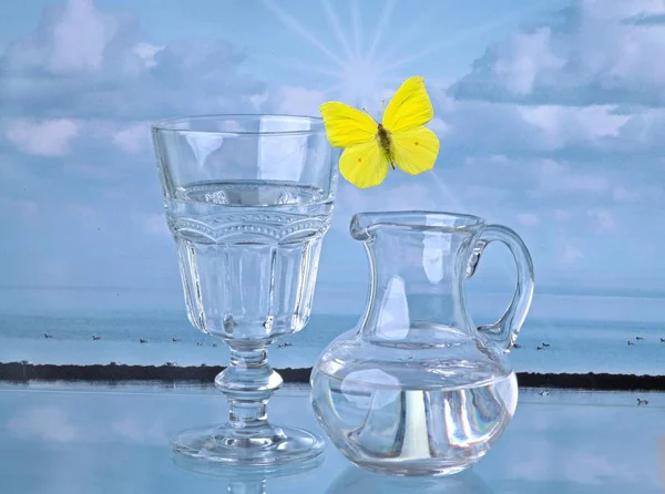 Wasser Glas Avec Wasser Karaffe — Photo