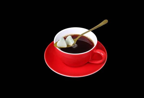 Piros Csésze Kávé Fekete Háttér — Stock Fotó