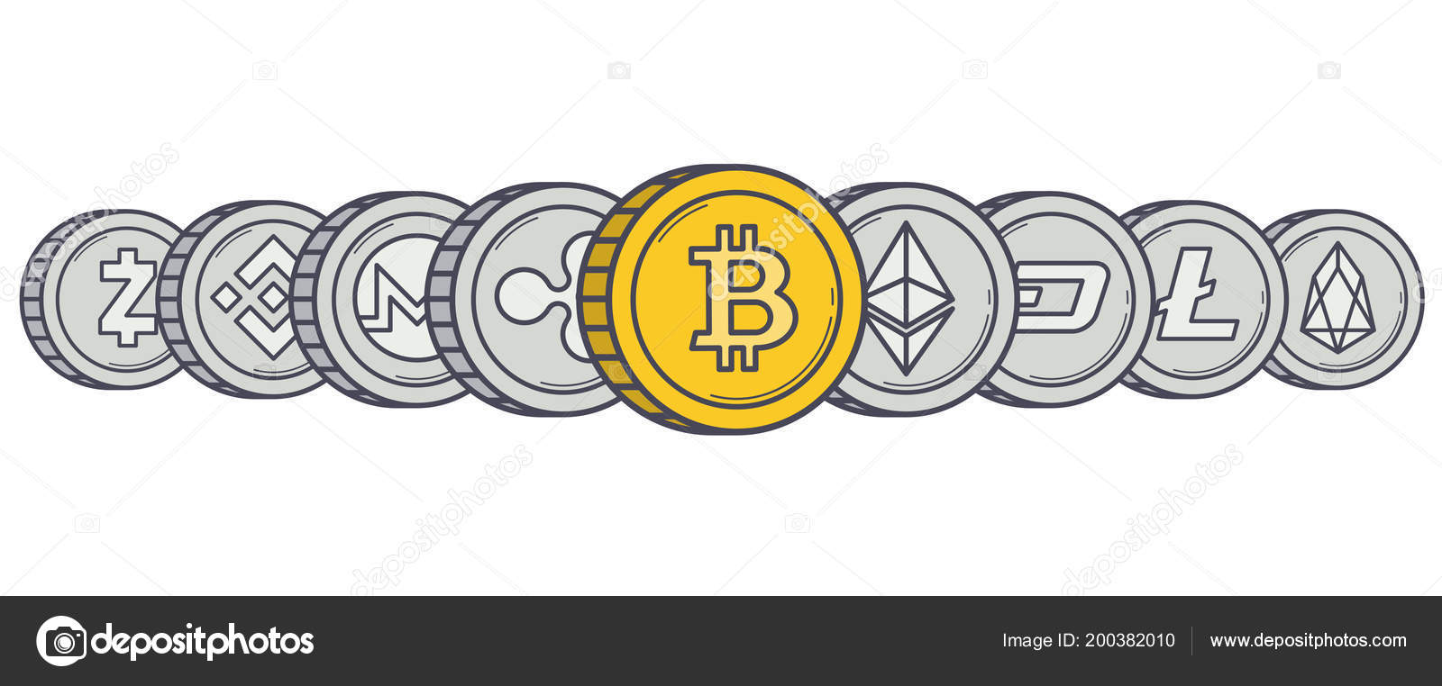 Cryptocurrency coins in row Stock Vector by ©longquattro 200382010