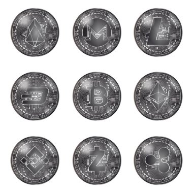 Gümüş cryptocurrency sikkeler seti