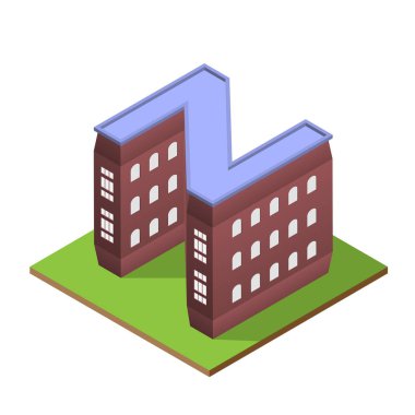 Koyu kırmızı izometrik harf Z siluet ile bina