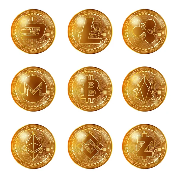 Cryptocurrency arany érmék készlet — Stock Vector