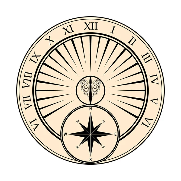 Сонячний годинник з windrose — стоковий вектор