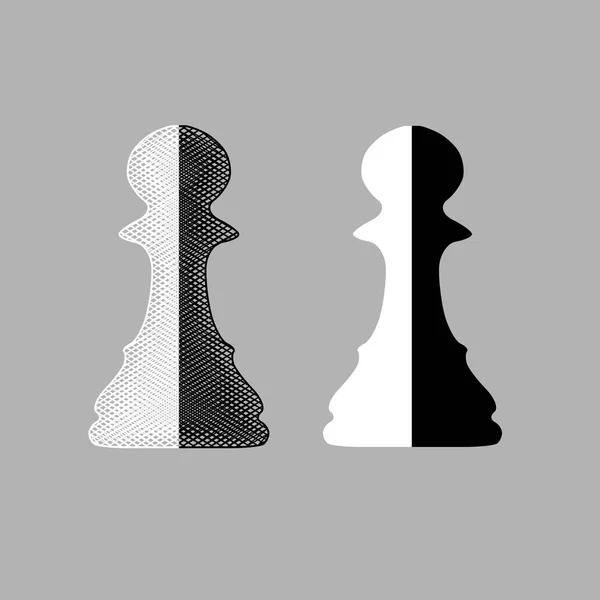 Peones de ajedrez en blanco y negro — Vector de stock