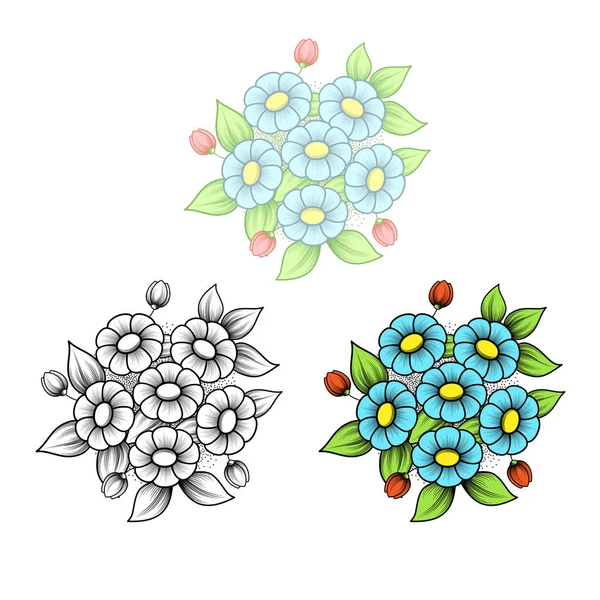 Μπουκέτο με λουλούδια μαργαρίτα έξι — Διανυσματικό Αρχείο