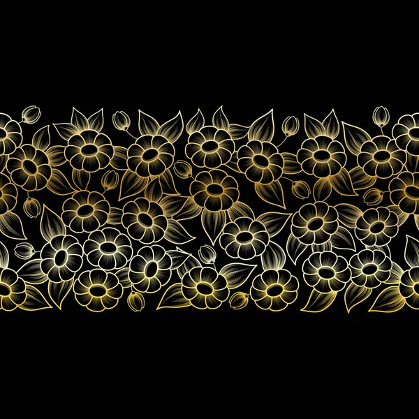 无缝的黄金轮廓充分的花卉刷 — 图库矢量图片