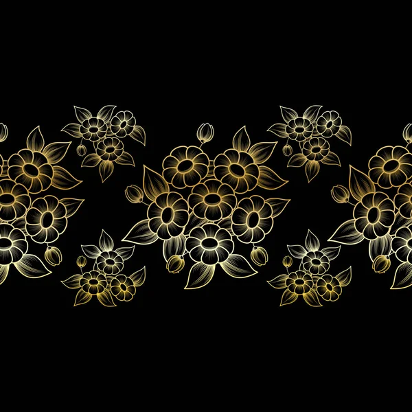 Безшовні золоті контури щітка для квітів — стоковий вектор
