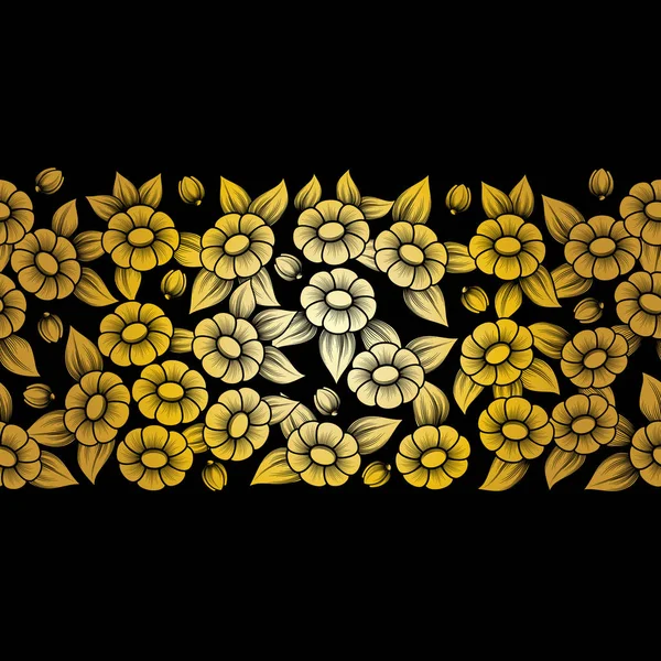 Cepillo floral completo dorado sin costuras — Vector de stock