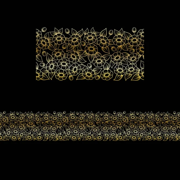 Esquema dorado sin costuras elemento floral completo — Archivo Imágenes Vectoriales