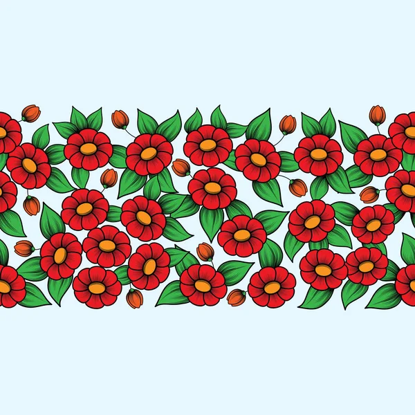 Cepillo floral completo rojo sin costuras — Vector de stock