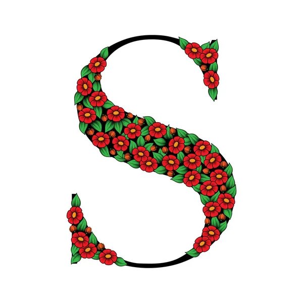 Daisy red floral letter S — Stock Vector